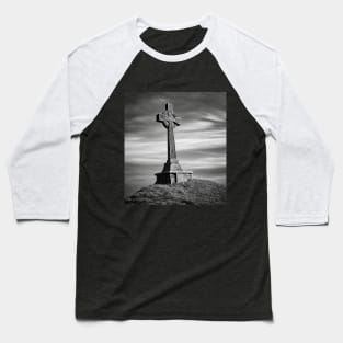 Celtic Cross on a Hill under a Cloudy, stormy sky in Black and Gray. Baseball T-Shirt